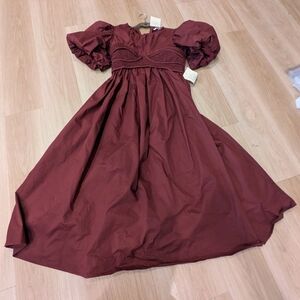 Bohme NWT Burgundy Dress With Structured Bodice And Puff Sleeves Size L